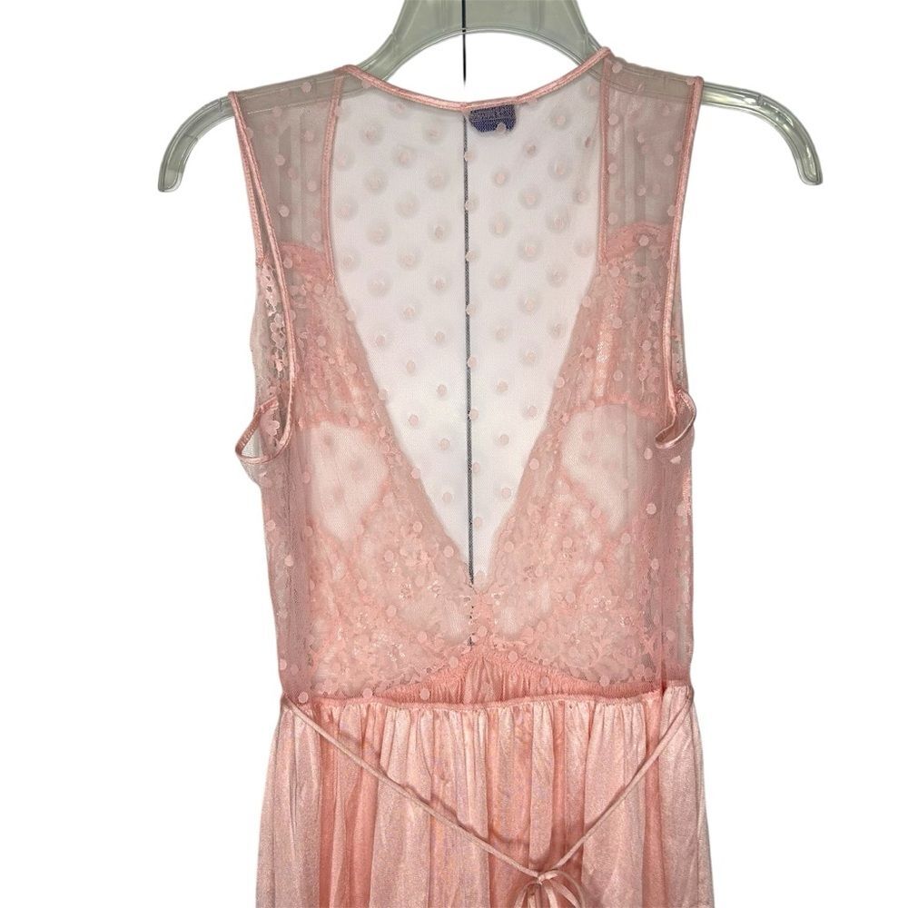 Vintage Lilly of France Pink Lace Sheer Bodice Nightgown Long Lingerie Medium - Picture 5 of 7